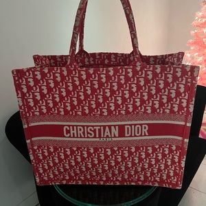 CHRISTIAN DIOR $3,500 2021 Raspberry Red Oblique Canvas Large BOOK TOTE Bag